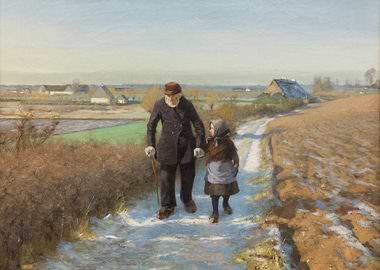 Grandfather and Granddaughter Walking in Winter
