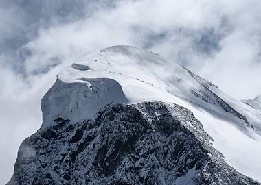 Snowy Mountain Peak with Climbers