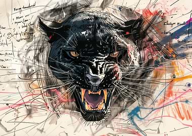 Black Panther Roar Mixed Media Art