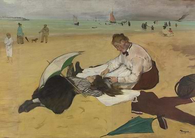 Beach Scene with Figures and Boats