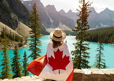 Canadian Rockies Landscape | Moraine Lake Banff Wall Art | Canada Flag Travel Photography