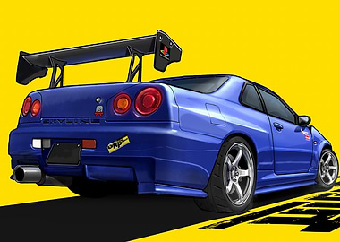 Blue Nissan Skyline R34 Illustration