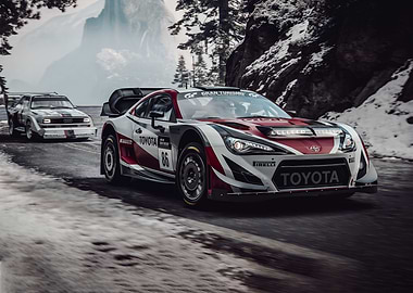 Toyota Rally Car in Snowy Landscape