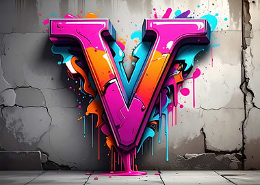 Graffiti Letter V with Dripping Paint