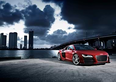 Red Audi R8 in Urban Setting