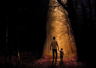 Father and Son in Forest