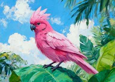 Pink Cockatoo in Tropical Setting Painting