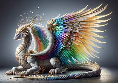 Majestic Rainbow Winged Dragon