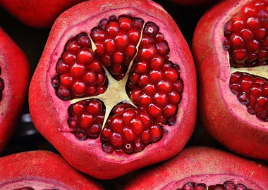 Vibrant Pomegranate Halves Close-Up