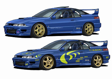 Two Blue Subaru SVX Car Illustrations