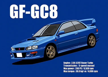 Blue Subaru Impreza GF-GC8 Illustration