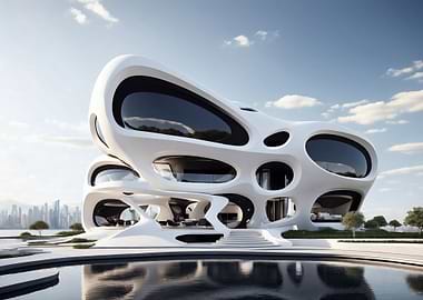 Futuristic White Architectural Marvel by the Water