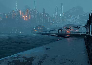 Futuristic Cityscape by the Water