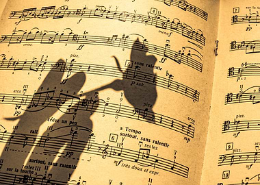 Sheet Music with Shadow of Flowers
