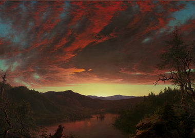 Dramatic Sunset Over Mountain Lake