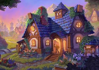 Cozy Warcraft Home at Golden Hour