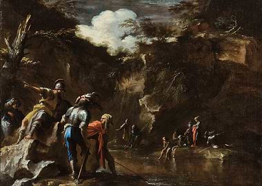 Classical Painting of Soldiers by River