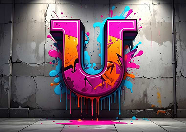 Graffiti Letter U with Paint Splatters