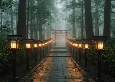 Path of Lanterns to the Torii Gate