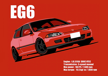 Red Honda Civic EG6 Illustration