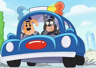 Cartoon Dog Police Officers in Car