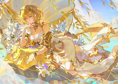 Golden Girl with Floral Accents