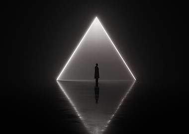 Neon Triangle Portal with Figure