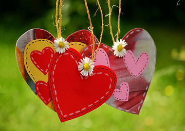 Hanging Decorative Hearts with Daisies
