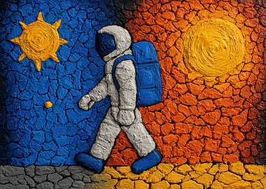 Astronaut Walking Between Day and Night