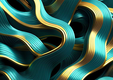 Teal–Gold Sculpted Waves with Gilded Accents