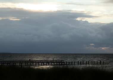 Cloudy Seascape with Pier