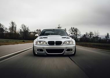 Silver BMW on the road