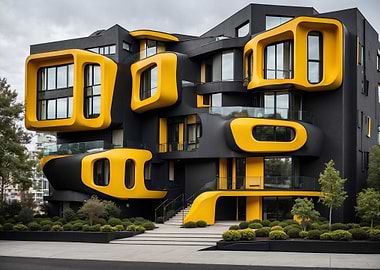 Modern Black and Yellow Building Facade