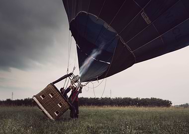 Hot Air Balloon Preparation on Field
