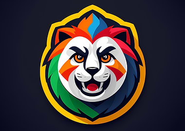 Vibrant Heraldic Lion Emblem with Multicolor Mane