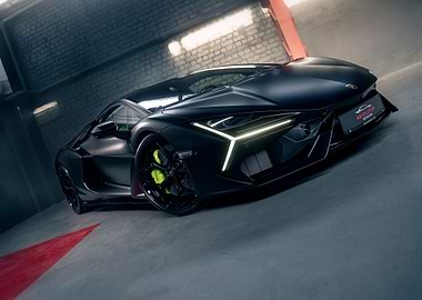Sleek Black Sports Car in Garage