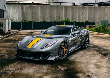 Gray Ferrari with Yellow Racing Stripes
