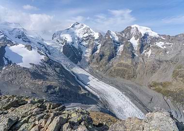 Snowy Mountain Range with Glacier