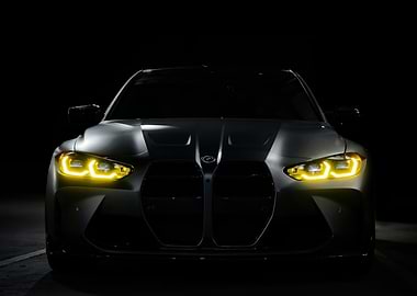 Sleek Gray BMW with Yellow Headlights