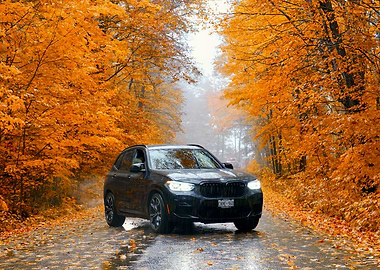 Black BMW X3 on Autumn Road