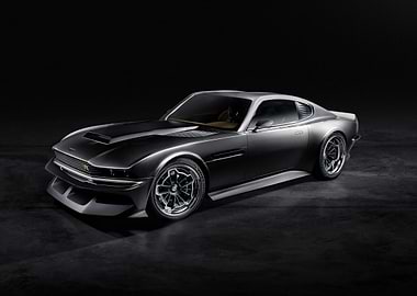 Classic Silver Sports Car on Black