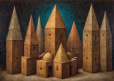 Abstract Geometric Cityscape Painting