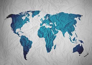 World Map on Crumpled Paper