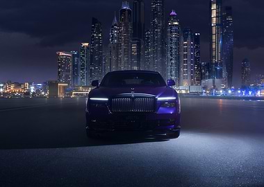 Purple Rolls Royce at Night