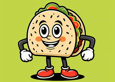 Kawaii Taco Mascot with Cheery Face and Red Shoes