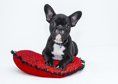 French Bulldog Puppy on Red Pillow