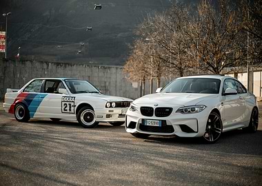 Two White BMW Cars on Asphalt
