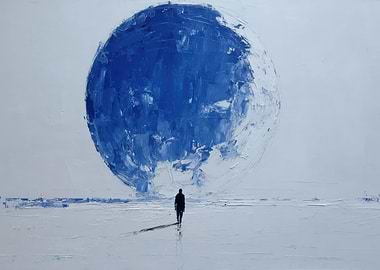 Blue Sphere and Solitary Figure Painting