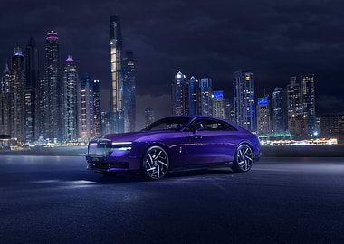 Purple Rolls Royce in Cityscape