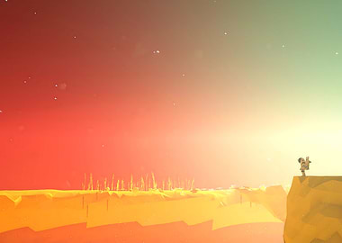 Astronaut on a Cliff in Space